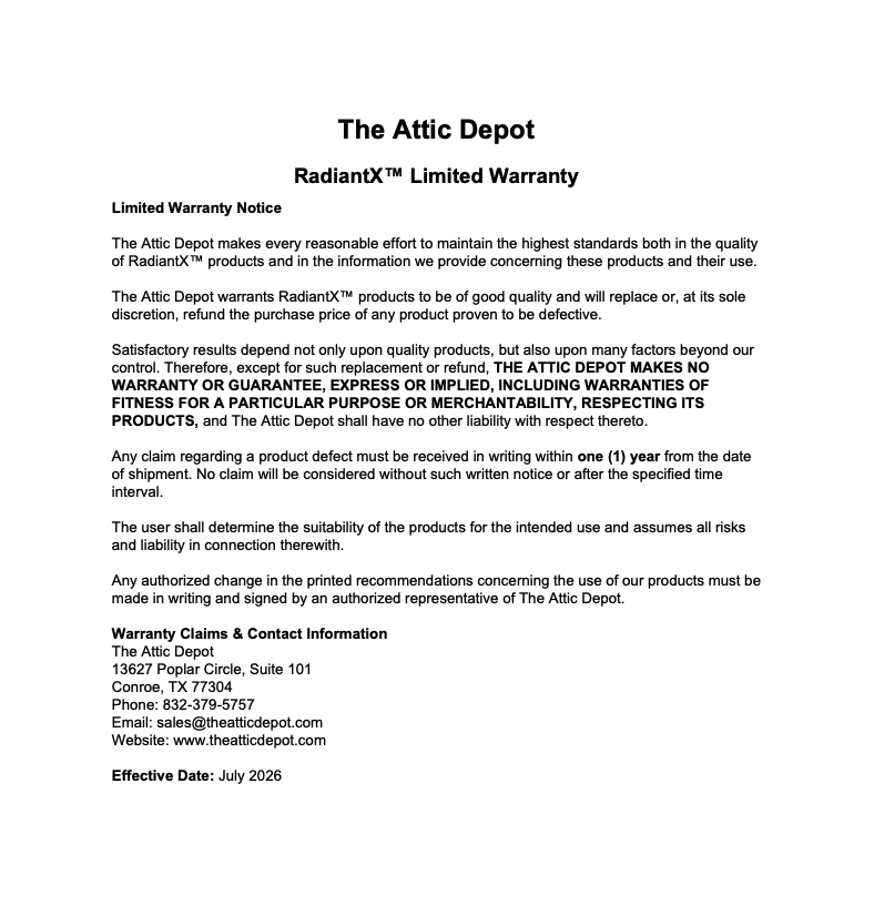 Radiant X Limited Warranty Preview
