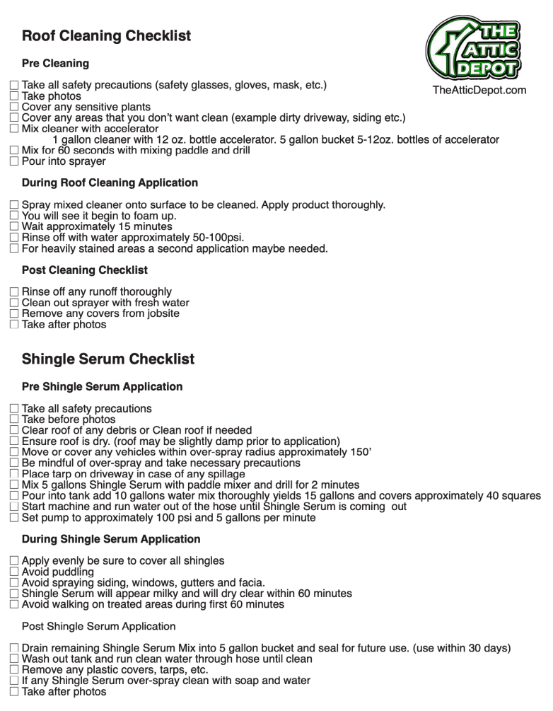 Roof Cleaner and Shingle Serum Checklist Preview