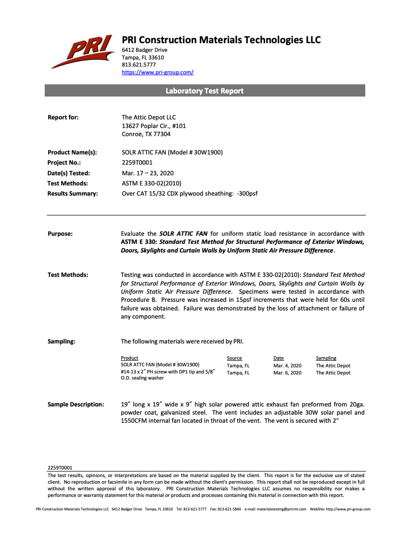 ASTM E-330 Report Preview